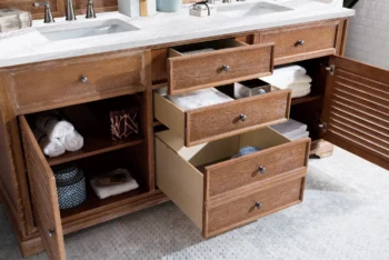 Savannah 72" Double Vanity, Driftwood w/ 3 CM Arctic Fall Solid Surface Top - Image 4