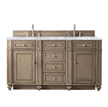 Bristol 60" Double Vanity, Whitewashed Walnut w/ 3 CM Carrara Marble Top