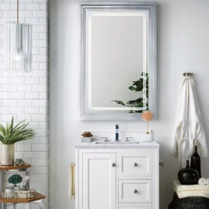 Copper Cove Encore 30″ Single Vanity, Bright White w/ 3 CM Carrara Marble Top