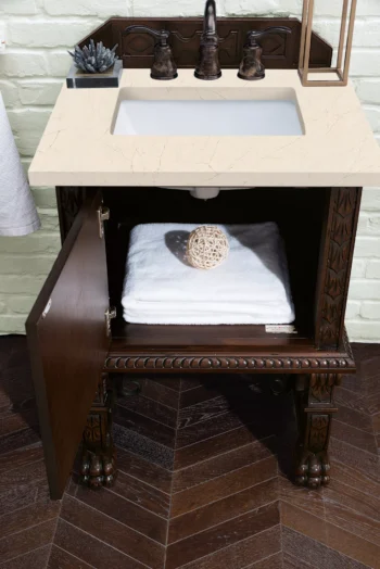 Balmoral 26" Single Vanity, Antique Walnut w/ 3 CM Eternal Marfil Quartz Top - Image 4