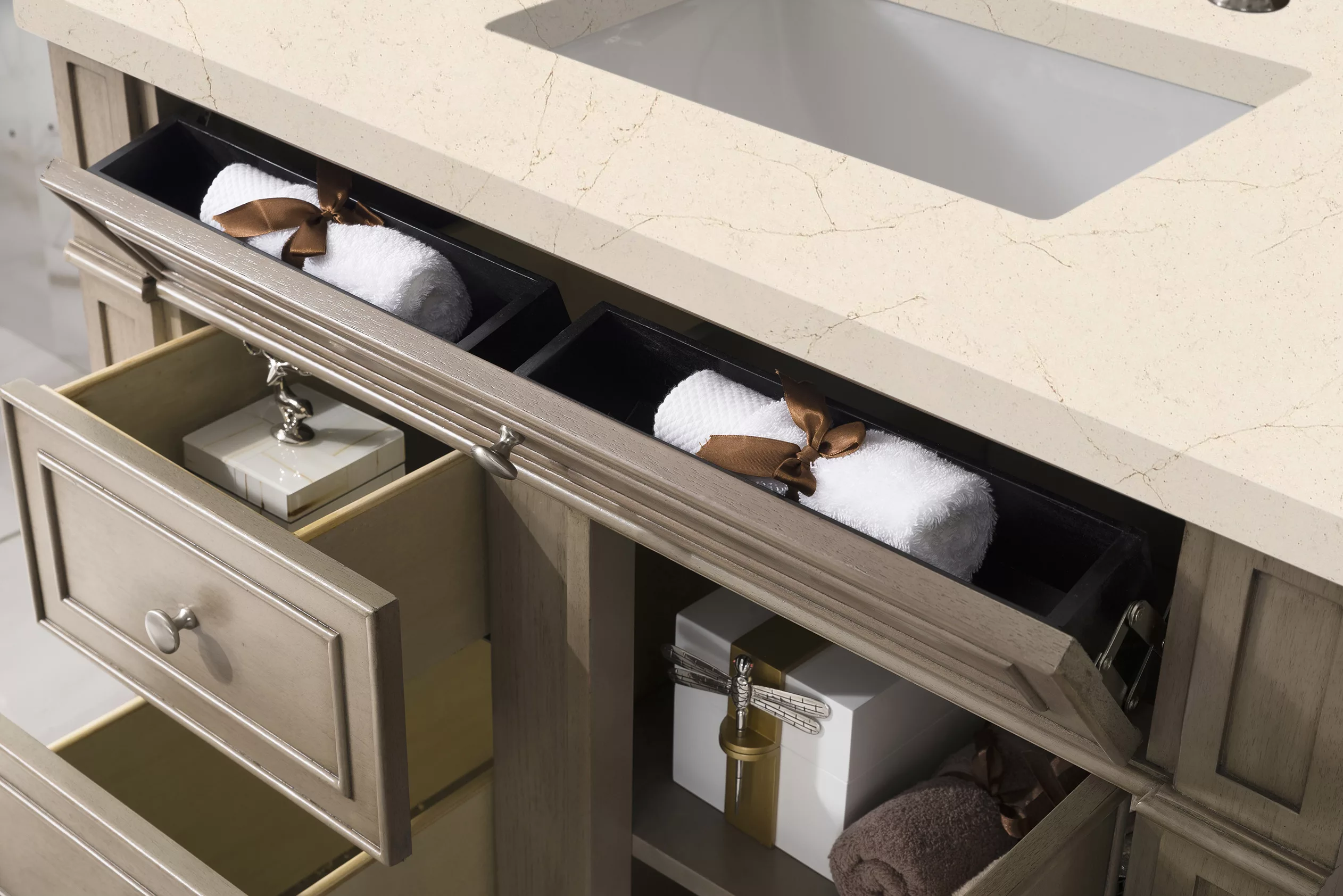 Bristol 36" Single Vanity, Whitewashed Walnut w/ 3 CM Eternal Marfil Quartz Top - Image 4