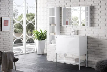 Milan 31.5" Single Vanity, Glossy White, Glossy White w/ Glossy White Composite Stone Top - Image 3