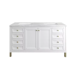 Chicago 60″ Double Vanity, Glossy White w/ 3 CM Arctic Fall Top