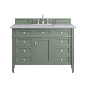 Brittany 48″ Single Vanity, Smokey Celadon w/ 3 CM Carrara Marble Top