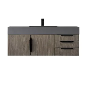 Mercer Island 48″ Single Vanity, Ash Gray, Matte Black w/ Dusk Grey Glossy Composite Stone Top