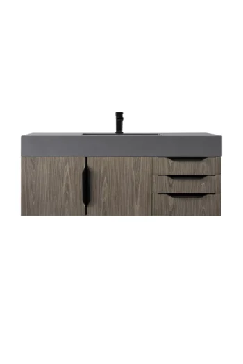 Mercer Island 48" Single Vanity, Ash Gray, Matte Black w/ Dusk Grey Glossy Composite Stone Top