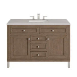 Chicago 48″ Single Vanity, Whitewashed Walnut w/ 3 CM Eternal Serena Quartz Top