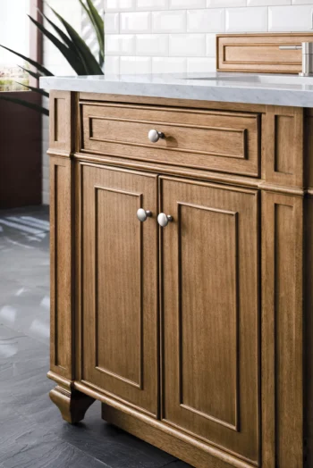 Bristol 72" Double Vanity, Saddle Brown w/ 3 CM Arctic Fall Solid Surface Top - Image 5