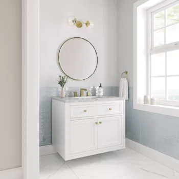 Chicago 36" Single Vanity, Glossy White w/ 3 CM Eternal Jasmine Pearl Top - Image 3