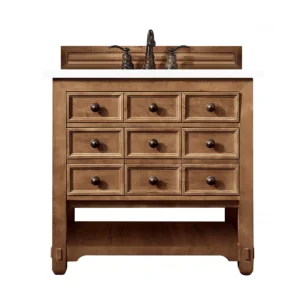 Malibu 36″ Single Vanity, Honey Alder w/ 3 CM White Zeus Quartz Top