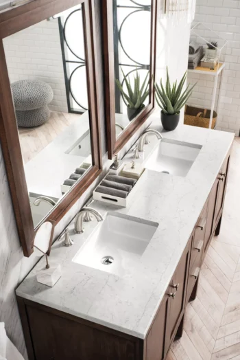 Addison 72" Double Vanity, Mid-Century Acacia w/ 3 CM Eternal Jasmine Pearl Quartz Top - Image 3