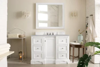 De Soto 48" Single Vanity, Bright White w/ 3 CM Eternal Serena Quartz Top - Image 2