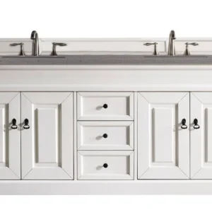 Brookfield 72″ Double Vanity, Bright White w/ 3 CM Grey Expo Quartz Top