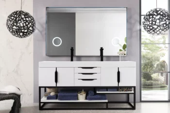 Columbia 72" Double Vanity, Glossy White, Matte Black w/ Glossy White Composite Stone Top - Image 2