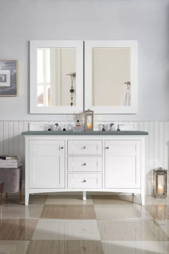 Palisades 60" Double Vanity, Bright White w/ 3 CM Cala Blue Top - Image 2