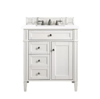 Brittany 30" Single Vanity, Bright White, w/ 3 CM White Zeus Quartz Top