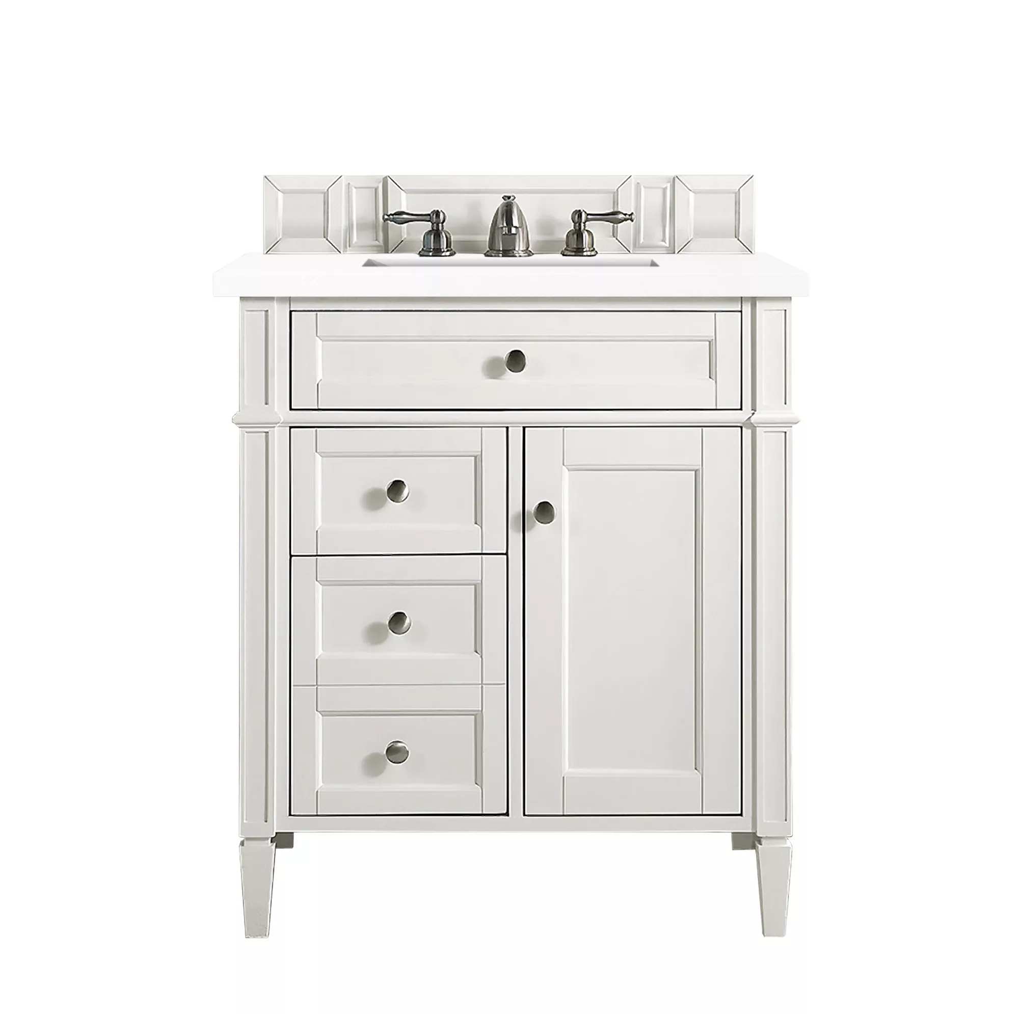 Brittany 30" Single Vanity, Bright White, w/ 3 CM White Zeus Quartz Top