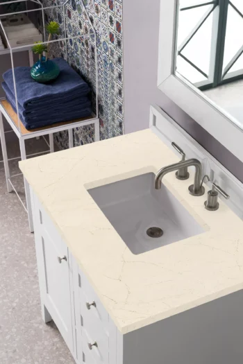 Palisades 36" Single Vanity, Bright White w/ 3 CM Eternal Marfil Quartz Top - Image 3