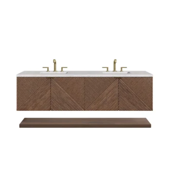 Marcello 72" Double Vanity, Chestnut w/ 3 CM Eternal Jasmine Pearl Top - Image 2