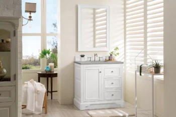 De Soto 36" Single Vanity, Bright White w/ 3 CM Eternal Serena Quartz Top - Image 3