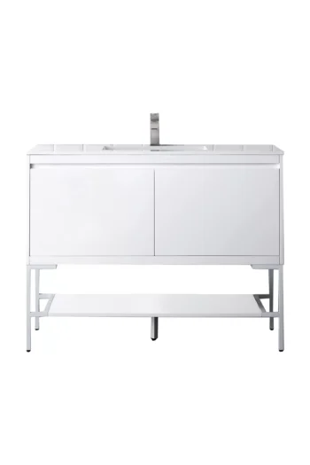 Milan 47.3" Single Vanity, Glossy White, Glossy White w/ Glossy White Composite Stone Top