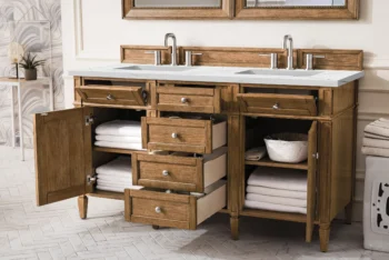Brittany 60" Double Vanity, Saddle Brown w/ 3 CM Ethereal Noctis Quartz Top - Image 4