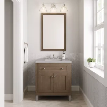 Chicago 30" Single Vanity, Whitewashed Walnut w/ 3 CM Eternal Serena Quartz Top - Image 2