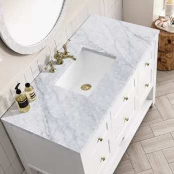 Breckenridge 48" Single Vanity, Bright White w/ 3 CM Carrara Marble Top - Image 5