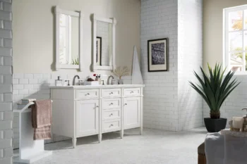 Brittany 60" Double Vanity, Bright White Vanity w/ 3 CM Ethereal Noctis Quartz Top - Image 3