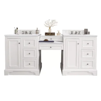 De Soto 82" Double Vanity Set, Bright White w/ 3 CM Arctic Fall Solid Surface Top - Image 2