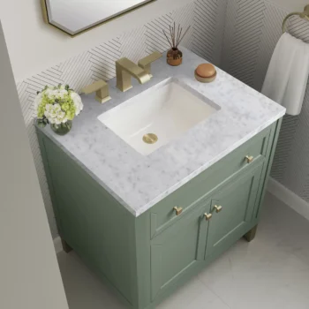 Chicago 30" Single Vanity, Smokey Celadon w/ 3 CM Carrara Marble Top - Image 5