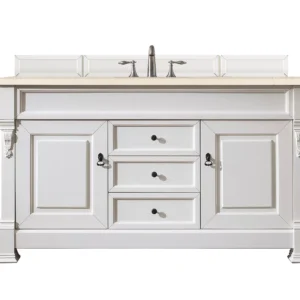 Brookfield 60″ Single Vanity, Bright White w/ 3 CM Eternal Marfil Quartz Top