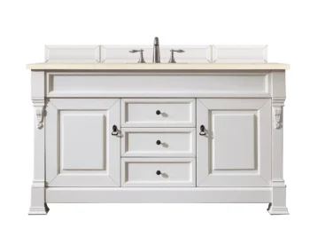 Brookfield 60" Single Vanity, Bright White w/ 3 CM Eternal Marfil Quartz Top