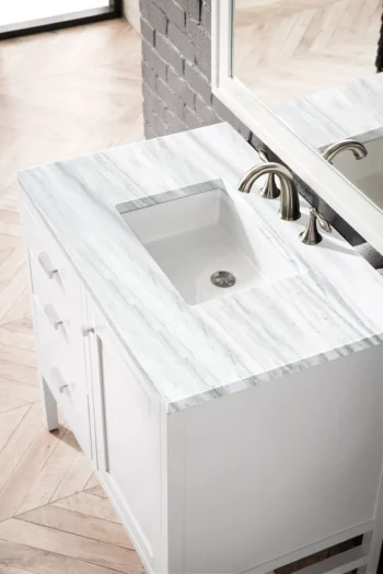 Addison 36" Single Vanity, Glossy White w/ 3 CM Arctic Fall Solid Surface Top - Image 3
