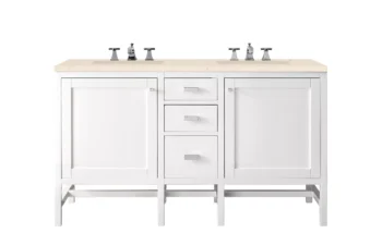 Addison 60" Double Vanity, Glossy White w/ 3 CM Eternal Marfil Top