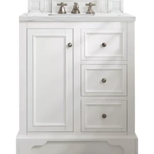 De Soto 30″ Single Vanity, Bright White w/ 3 CM Ethereal Noctis Quartz Top