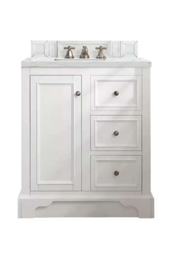 De Soto 30" Single Vanity, Bright White w/ 3 CM Ethereal Noctis Quartz Top