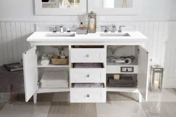 Palisades 60" Double Vanity, Bright White w/ 3 CM White Zeus Quartz Top - Image 3