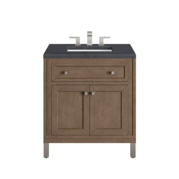 Chicago 30" Single Vanity, Whitewashed Walnut w/ 3 CM Charcoal Soapstone Quartz Top