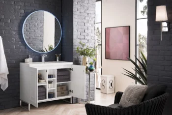 Alicante 39.5" Single Vanity, Glossy White, Brushed Nickel w/ White Glossy Composite Stone Top - Image 4