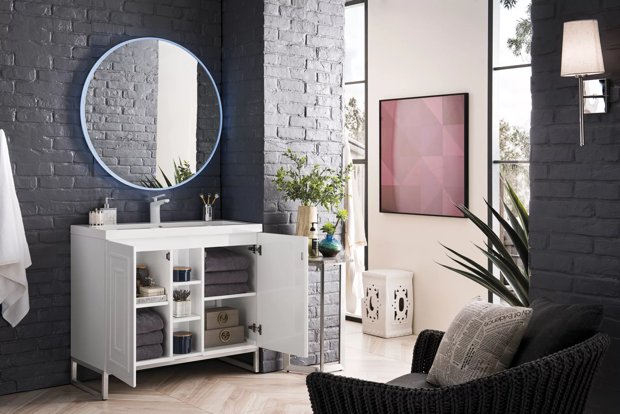 Alicante 39.5" Single Vanity, Glossy White, Brushed Nickel w/ White Glossy Composite Stone Top - Image 4