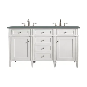 Brittany 60″ Double Vanity, Bright White Vanity w/ 3 CM Cala Blue Top