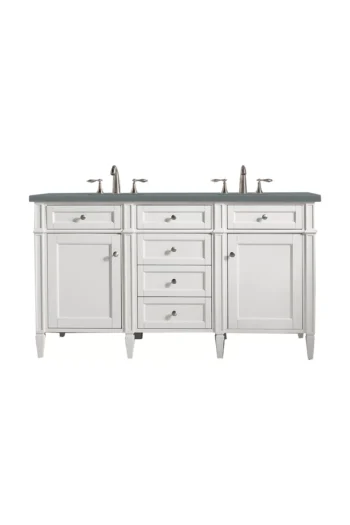Brittany 60" Double Vanity, Bright White Vanity w/ 3 CM Cala Blue Top