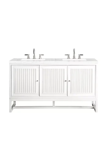Athens 60" Double Vanity, Glossy White w/ 3 CM Eternal Jasmine Pearl Quartz Top