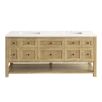 Breckenridge 72" Double Vanity, Light Natural Oak w/ 3 CM White Zeus Top - Image 2