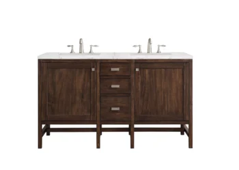 Addison 60" Double Vanity, Mid-Century Acacia w/ 3 CM Eternal Jasmine Pearl Quartz Top
