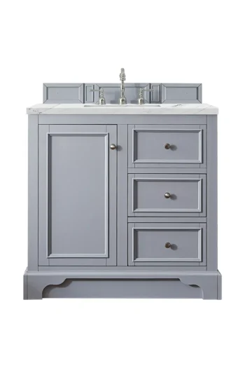De Soto 36" Single Vanity, Silver Gray, w/ 3 CM Ethereal Noctis Quartz Top