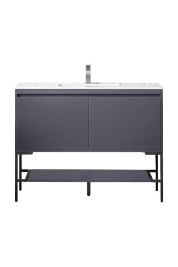 Milan 47.3" Single Vanity, Modern Gray Glossy, Matte Black w/ Glossy White Composite Stone Top