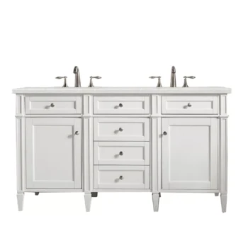 Brittany 60" Double Vanity, Bright White Vanity w/ 3 CM Eternal Serena Quartz Top