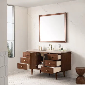 Amberly 60" Single Vanity, Mid-Century Walnut w/ 3 CM Eternal Marfil Top - Image 7